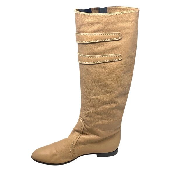 Sergio Rossi Leather Buckle Accent Pull On Tall Boots - Picture 4 of 13